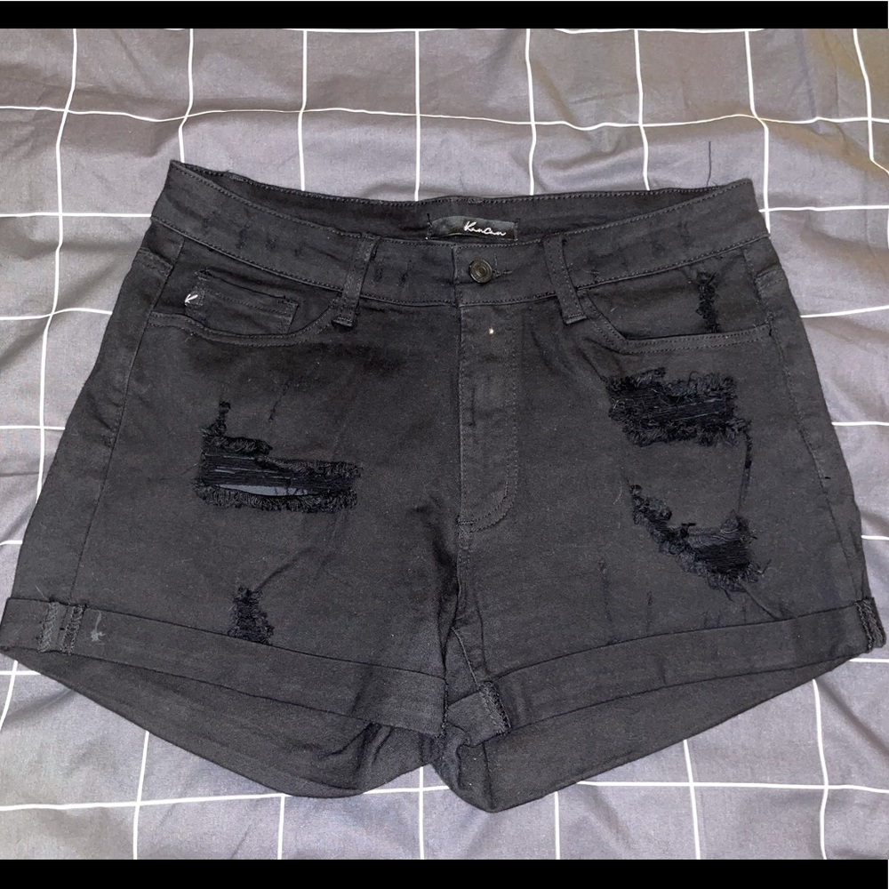Distressed Black KanCan denim shorts